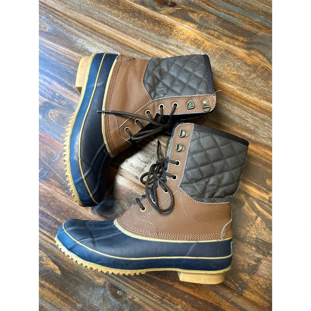 GH Bass Co Superior Mens 8 Duck Boots Navy Brown Leather Fleece GHFM2511-200